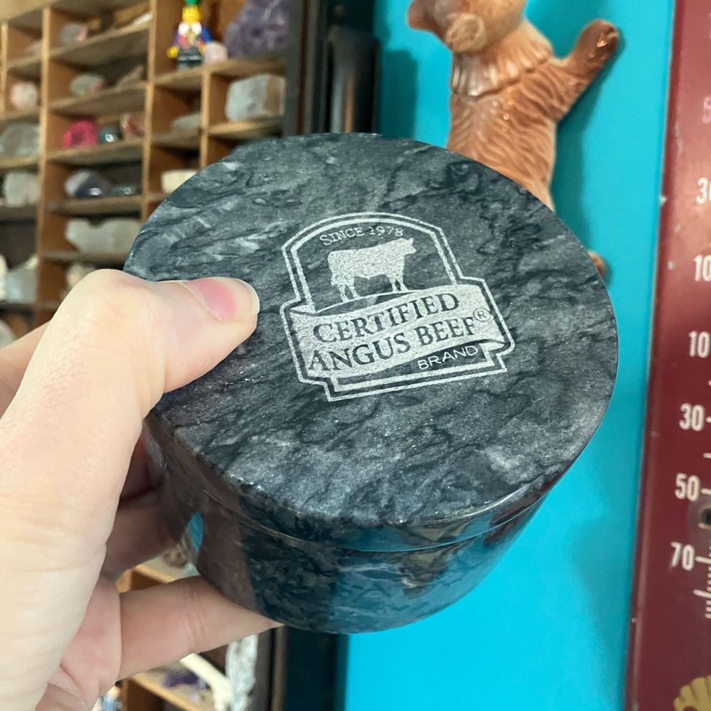 Vintage Certified Angus Beef Genuine Gray Marble & Brass Salt Cellar